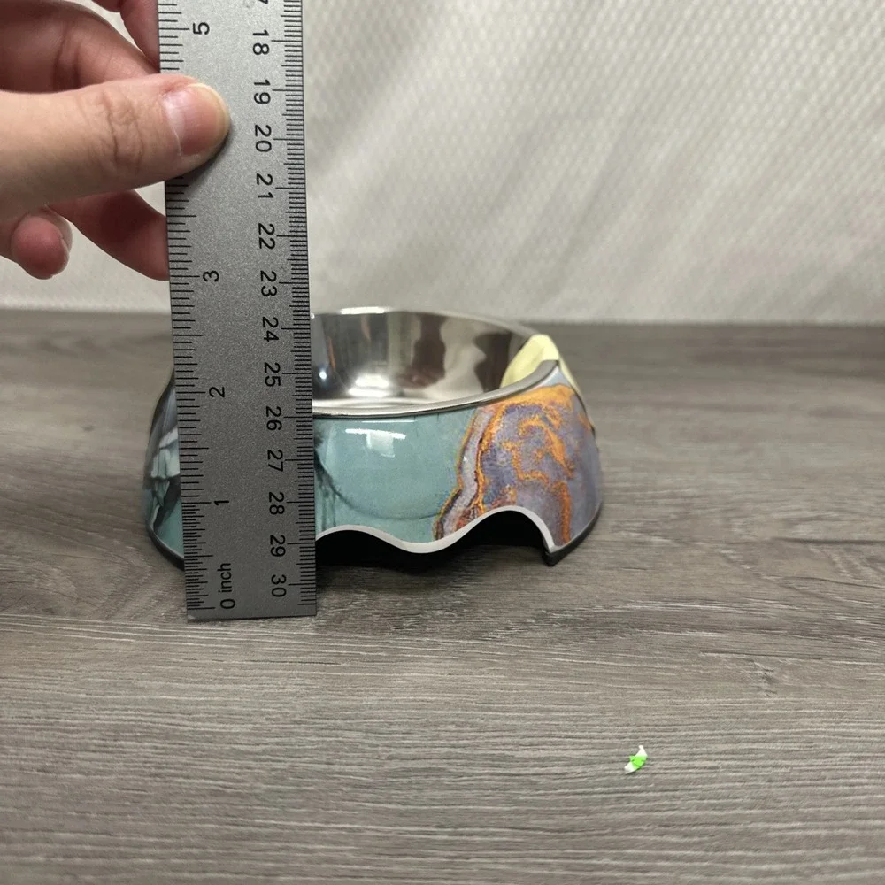 PAWSITIVE PETS‎ 2 in 1 Pet Bowl Melamine Stainless Steel BPA Free Marble Design